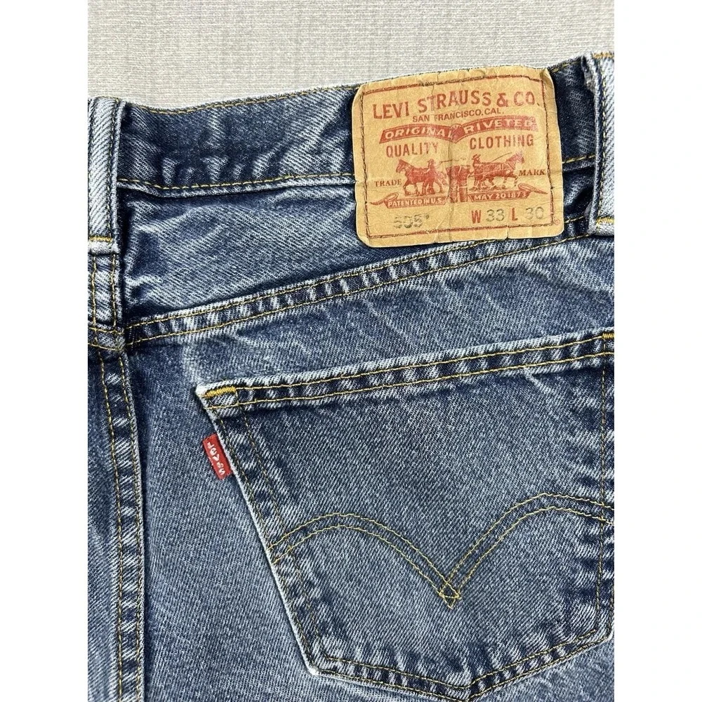 Levis 505 Straight Fit Mens Jeans Blue Denim Medium Wash 33x30 505-0216